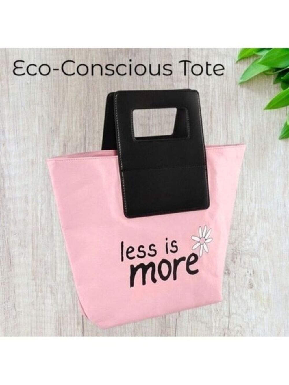 Eco-Friendly Pink Kraft Paper 6.6L Reusable Tote Bag w/Vegan Leather Handles